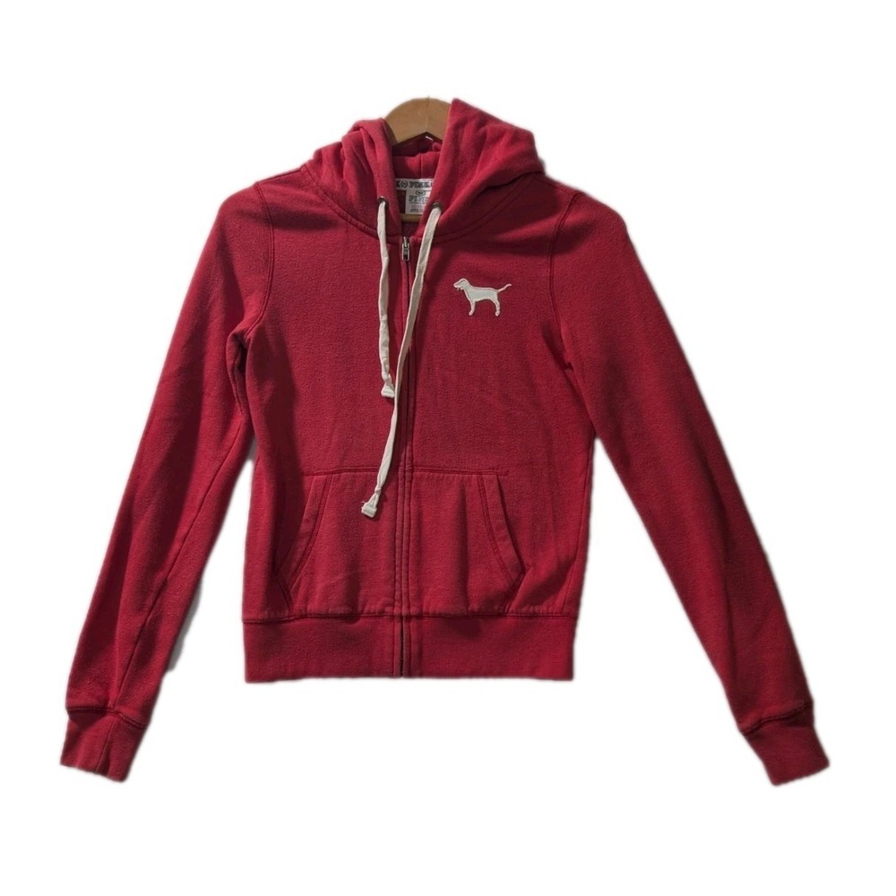 Y2K‎ Victoria's Secret PINK Love Pink Red Zip Hoodie XS Dog Logo 2011 Vintage